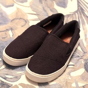 Toms Black Canvas Slip-Ons with White Sole